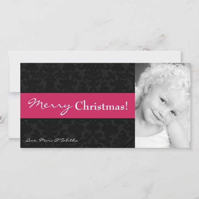 Festividades Cartão de Natal FOTO para Damasco Preto Cor-de-Ros (Frente)
