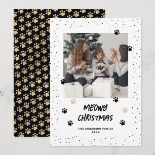 Festividades Cartão de Natal Foto Preto Dourado Meowy