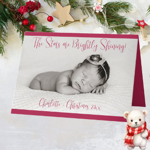 Festividades Cartão de Natal Fotográfico com Nome do Bebê Verme