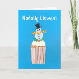 Festividades Cartão de Natal galês divertido, Cupcake com bonec