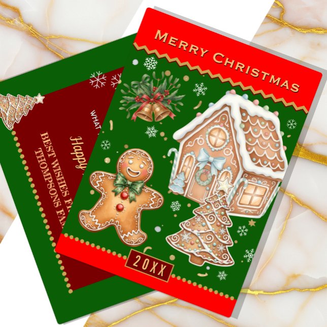 Festividades Cartão de Natal, Gingerbird Man, Red/Green (Traditional Christmas Card with Gingerbread Cookies)