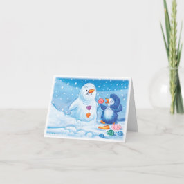 Festividades Cartão de Natal grande para Pinguim e Snowman