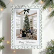 Cartão de Natal Grandmillennial com Laço Verde