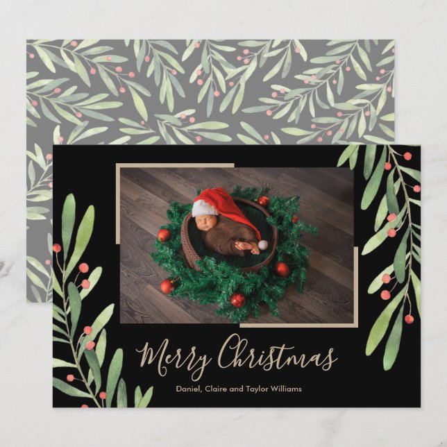 Festividades Cartão de Natal Holly e Berries (Frente/Verso)