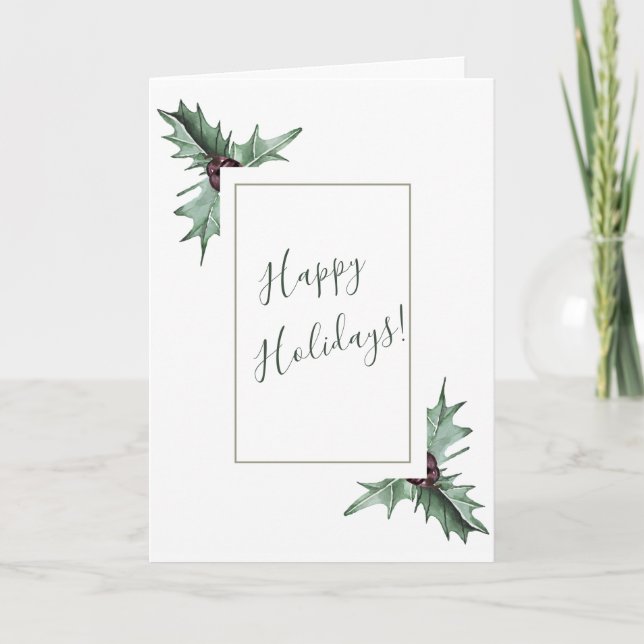 Festividades Cartão de Natal Holly e Berry Burgundy (Frente)