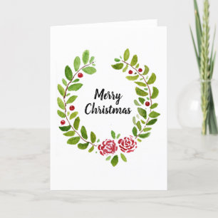 Festividades Cartão de Natal Holly Wreath Watercolor