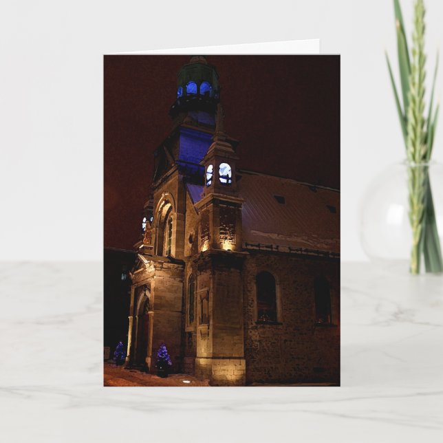 Festividades Cartão de Natal - Igreja de Montreal à noite (Frente)