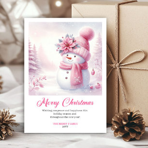 Festividades Cartão de Natal Imprimível de Boneco de Neve Rosa 