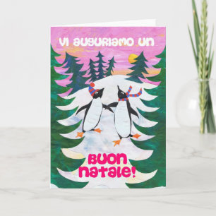 Festividades Cartão de Natal Italiano - Pinguins de Patinação