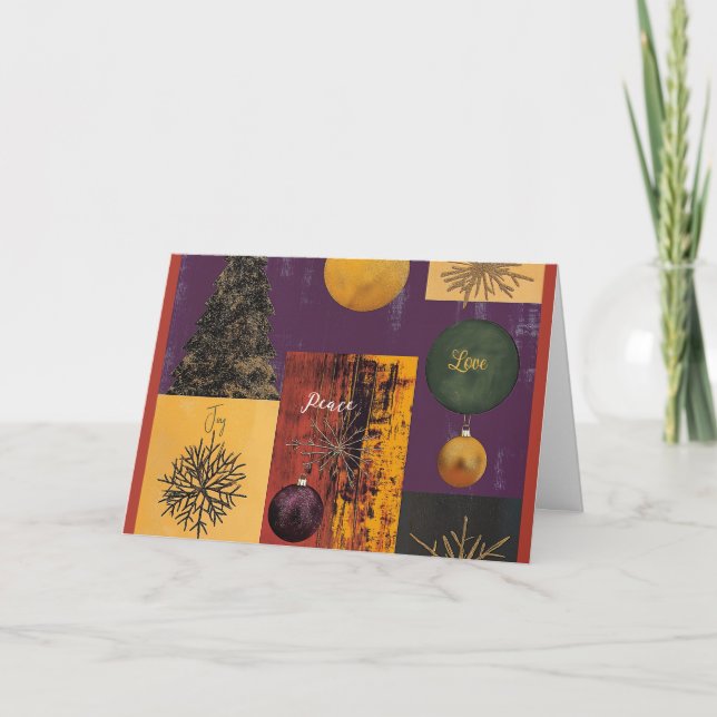 Festividades Cartão de Natal - Joy, Peace and Love Patchwork (Frente)