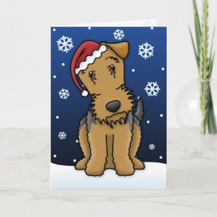 Festividades Cartão de Natal Kawaii Airedale Terrier