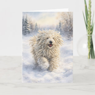 Festividades Cartão de Natal Komondor Snow Joy – Aquarela