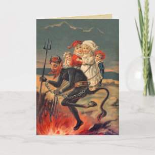 Festividades Cartão de Natal Krampus, com cabeça vermelha,