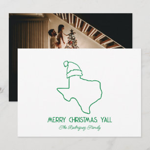 Festividades Cartão de Natal Linha de Arte Verde Santa Texas