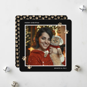 Festividades Cartão de Natal Meowy Black Gold Cat Paws Photo