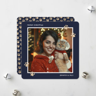 Festividades Cartão de Natal Meowy Blue Gold Patas de Gato Foto