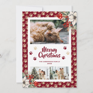 Festividades Cartão de Natal Meowy Botânico Patas de Ouro Verme