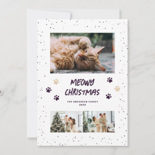 Festividades Cartão de Natal Meowy de Foto Patas de Neve Roxa