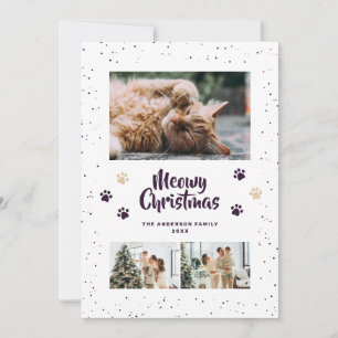 Festividades Cartão de Natal Meowy de Foto Patas de Neve Roxa