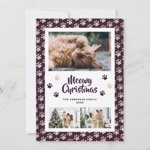Festividades Cartão de Natal Meowy de Patas Douradas Roxas