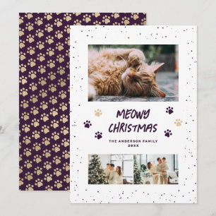 Festividades Cartão de Natal Meowy Foto Patas de Neve Dourado R