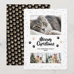 Festividades Cartão de Natal Meowy Patas de Neve Foto Ouro Pret