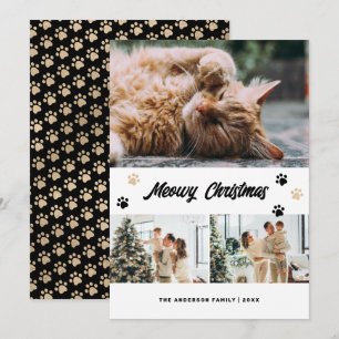 Festividades Cartão de Natal Meowy Preto e Dourado Elegante com