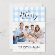 Cartão de Natal Merry de Gingham Azul