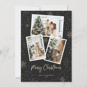 Festividades Cartão de Natal Merry Dourado com Floco de Neve Pr