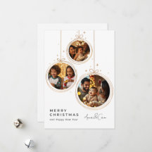 Cartão de Natal Minimalista em Dourado com Foto