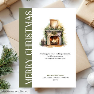 Festividades Cartão de Natal Minimalista Verde e Dourado Modern