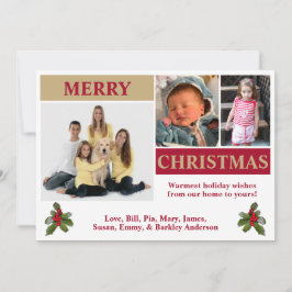 Festividades Cartão de Natal Moderno Branco, Vermelho e Dourado