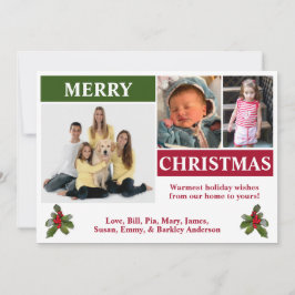 Festividades Cartão de Natal Moderno Branco, Vermelho e Verde c