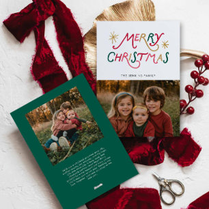 Festividades Cartão de Natal Moderno Colorido com Duas Fotos