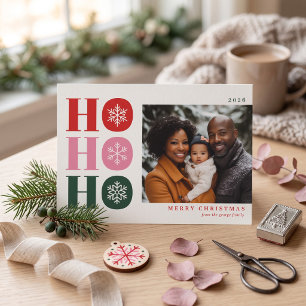 Festividades Cartão de Natal Moderno Colorido Ho Ho Ho com Foto