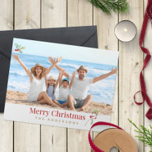 Cartão de Natal Moderno com Foto da Família Vermel