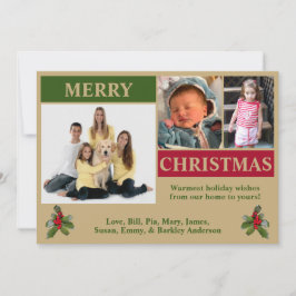 Festividades Cartão de Natal Moderno de 3 Fotos Dourado, Verde 