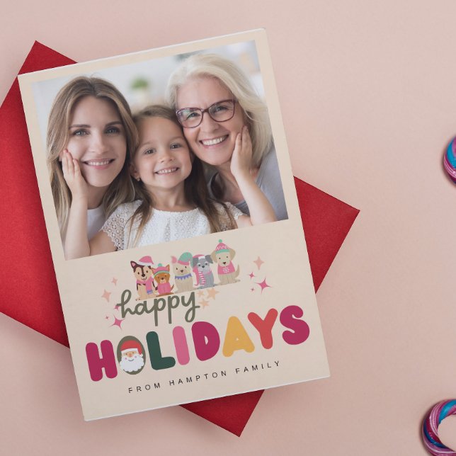 Festividades Cartão de Natal moderno e fofo de cachorros colori (Criador carregado)