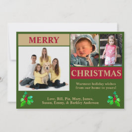 Festividades Cartão de Natal Moderno Verde, Vermelho e Dourado 