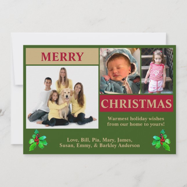 Festividades Cartão de Natal Moderno Verde, Vermelho e Dourado  (Frente)