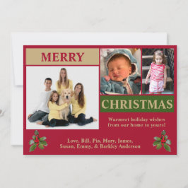 Festividades Cartão de Natal Moderno Vermelho, Dourado e Verde 