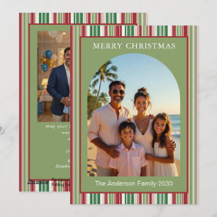 Festividades Cartão de Natal Moderno Vermelho Verde Listrado 2 