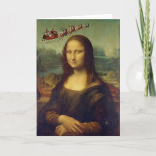 Festividades Cartão de Natal Mona Lisa Papais noeis Sleigh