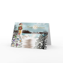 Cartão de Natal Náutico com Farol