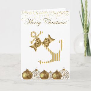 Festividades Cartão de Natal náutico Dourado da âncora
