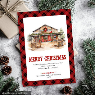 Festividades cartão de Natal ocidental estilo rancho tartan