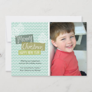 Festividades Cartão de Natal Ornamental Aqua Chevron