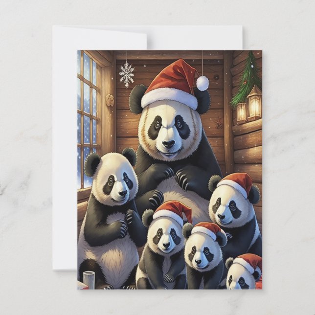 Festividades Cartão de Natal Panda Bears (Frente)