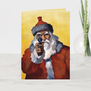 Festividades Cartão de Natal Papai Noel Antigo com uma Arma