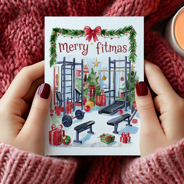 Festividades Cartão de Natal para a Malhação de Fitmas com Feli (Watercolor Merry Fitmas Fitness Christmas Card)
